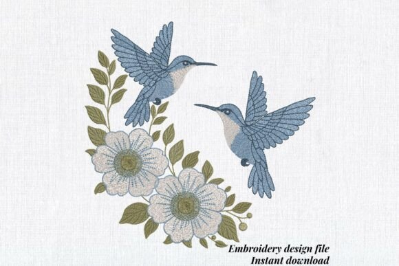 Blue Hummingbirds Flowes Embroidery Review